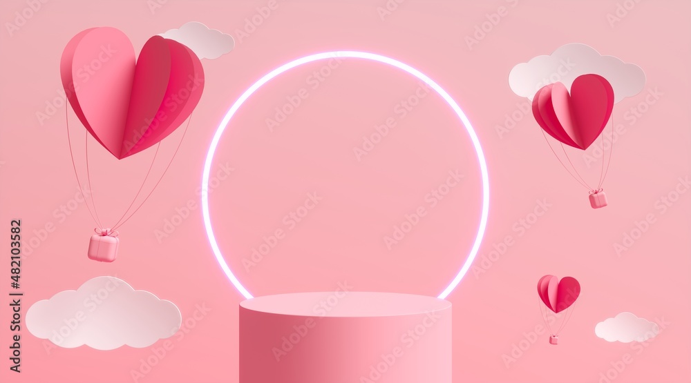 Love background concept, mock up scene with podium geometry shape for Valentine's day event. 3D rendering