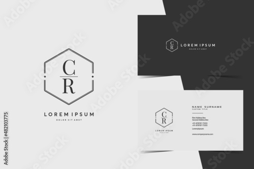 simple hexagon CR monogram logo icon. Modern elegant minimalist design with professional business card template