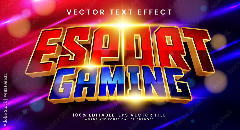 Esport gaming editable text style effect with red and blue color. 3D vector text