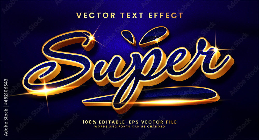 Super 3D text style effect. Editable text with blue luxury concept.