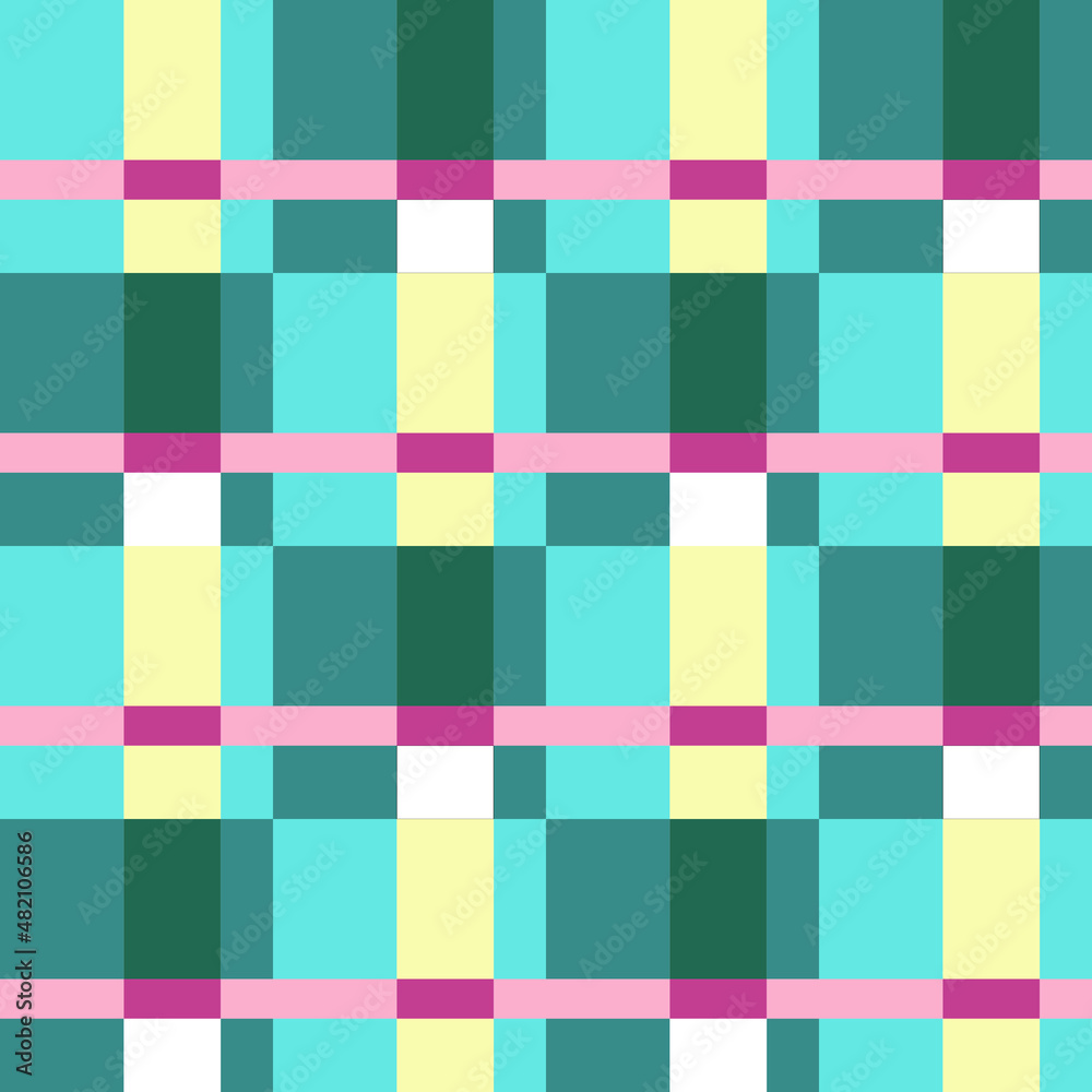 abstract background with squares checked green and yellow with pink seamless pattern vector
