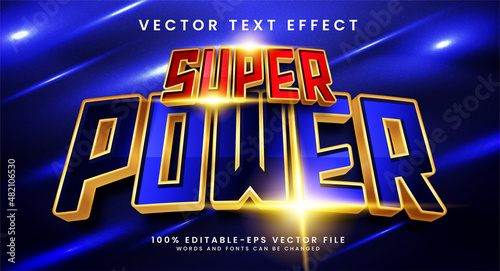 Super power editable text style effect with red and blue color. 3D vector text photo