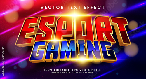 Esport gaming editable text style effect with red and blue color. 3D vector text