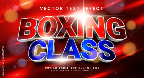 Boxing class editable text style effect with red and blue color. 3D vector text