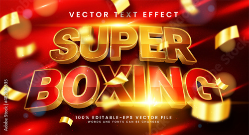 Super boxing editable text style effect with red and gold color. 3D vector text