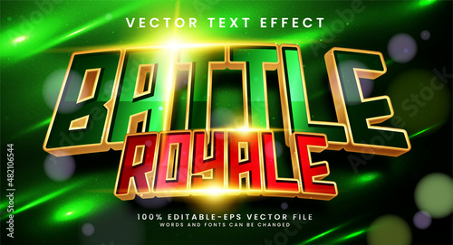 Battle royale editable text style effect with red and green color. 3D vector text
