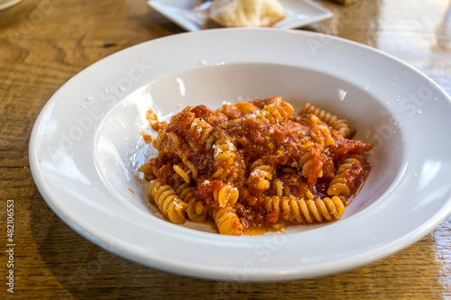 Short pasta with tomato sauce