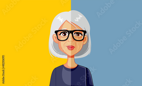 Sad and Happy Expressions of an Elderly Woman Vector Illustration