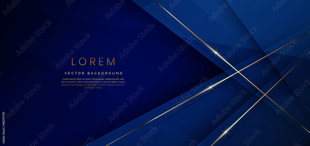 Abstract template blue geometric diagonal background with golden line ...