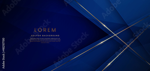 Abstract template blue geometric diagonal background with golden line. Luxury style.