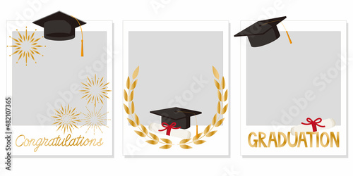 Set of photo frame for Graduation celebrate. Graduate illustration. Happy graduate photo frame collection. Vector illustration.