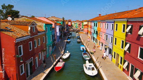 Aerial View of Burano Island's Colorful Buildings in Venice © David