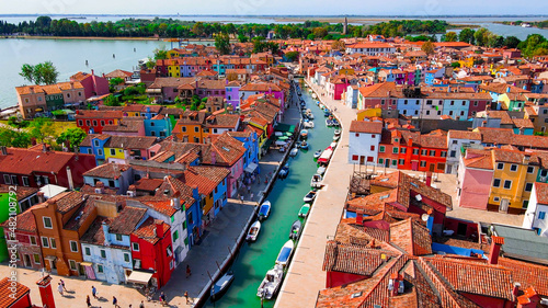 Aerial View of Burano Island's Colorful Buildings in Venice