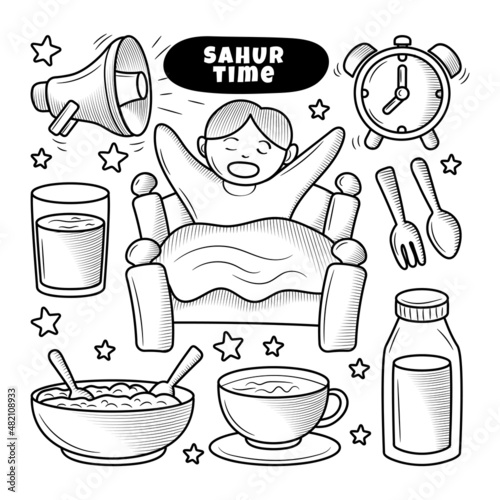 Sahur Time Hand drawn doodle elements illustration
