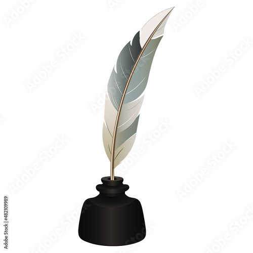Inkwell with feather. Vector illustration