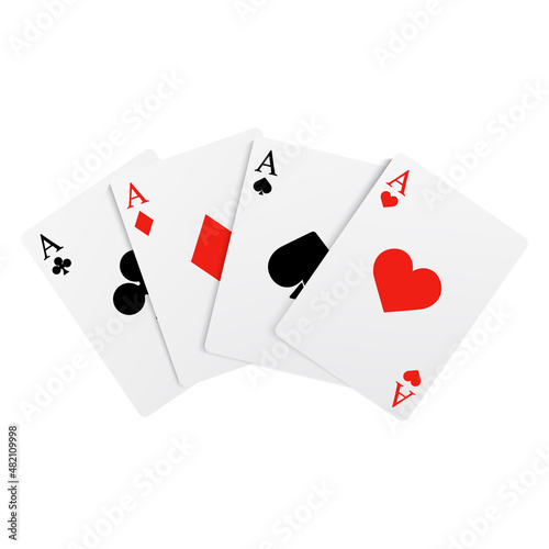 Set of playing cards, ace of four suits. Vector