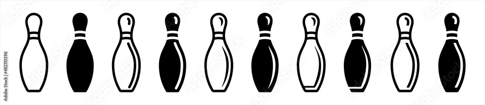 Bowling pin icons set. Vector illustration