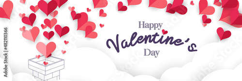 Happy Valentines day background. Home chimney with paper hearts. Vector illustration