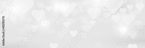 Fotografie, Obraz White hearts bokeh light background. Vector illustration