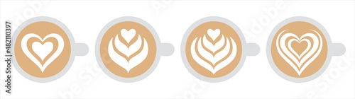 Coffee latte art icon. Coffee cup latte art icons vector illustration.