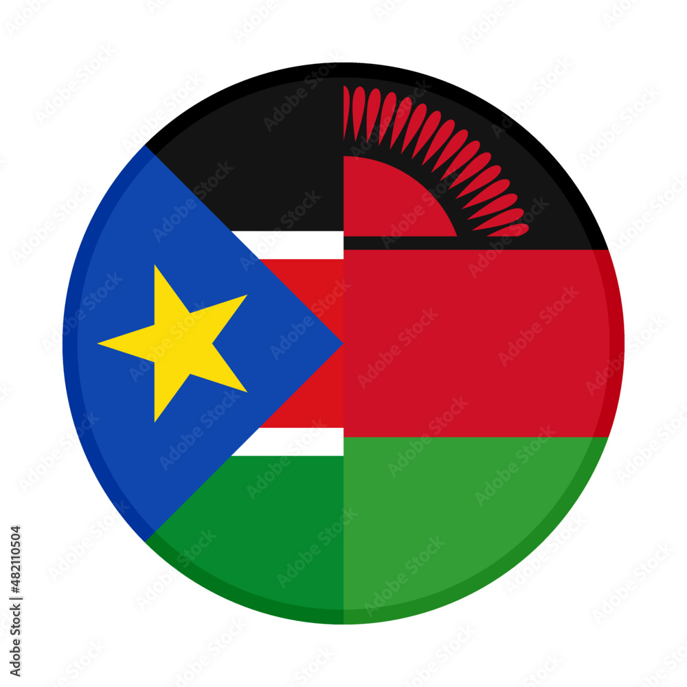 round icon with south sudan and malawi flags. vector illustration isolated on white background round icon with south sudan and malawi flags. vector illustration isolated on white background