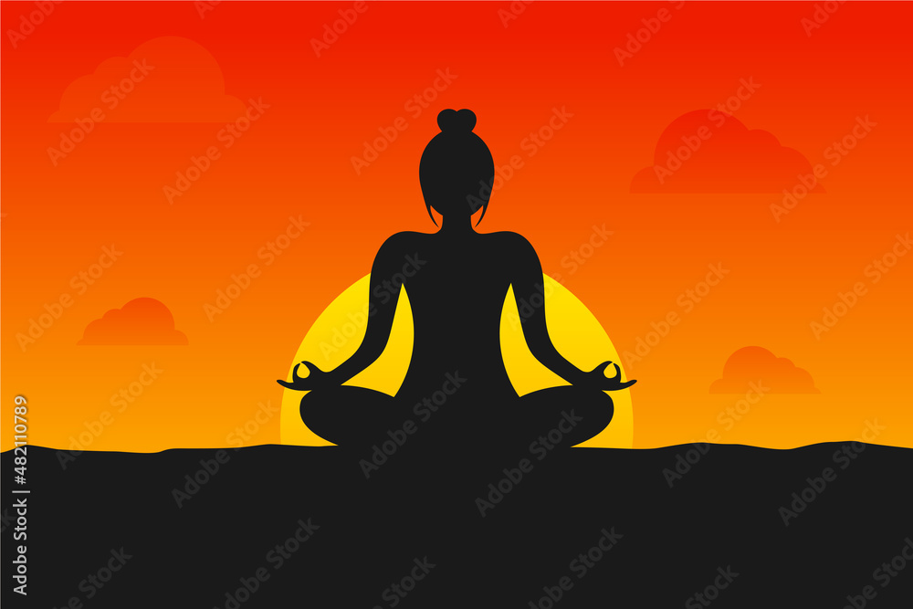Illustration Vector Graphic of Sunset Yoga Silhouette. Perfect to use for Yoga Studio Wallpaper
