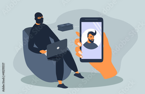 vector flat style illustration on the theme of cyber security, internet fraud and dating site scam