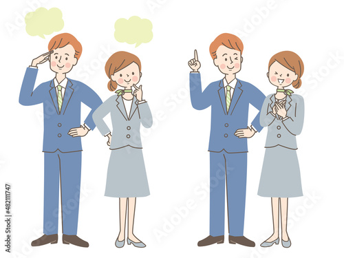 スーツ姿の男女の表情セット