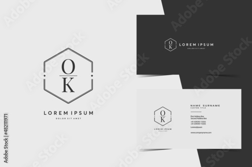 simple hexagon OK monogram logo icon. Modern elegant minimalist design with professional business card template
