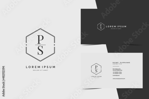 simple hexagon PS monogram logo icon. Modern elegant minimalist design with professional business card template