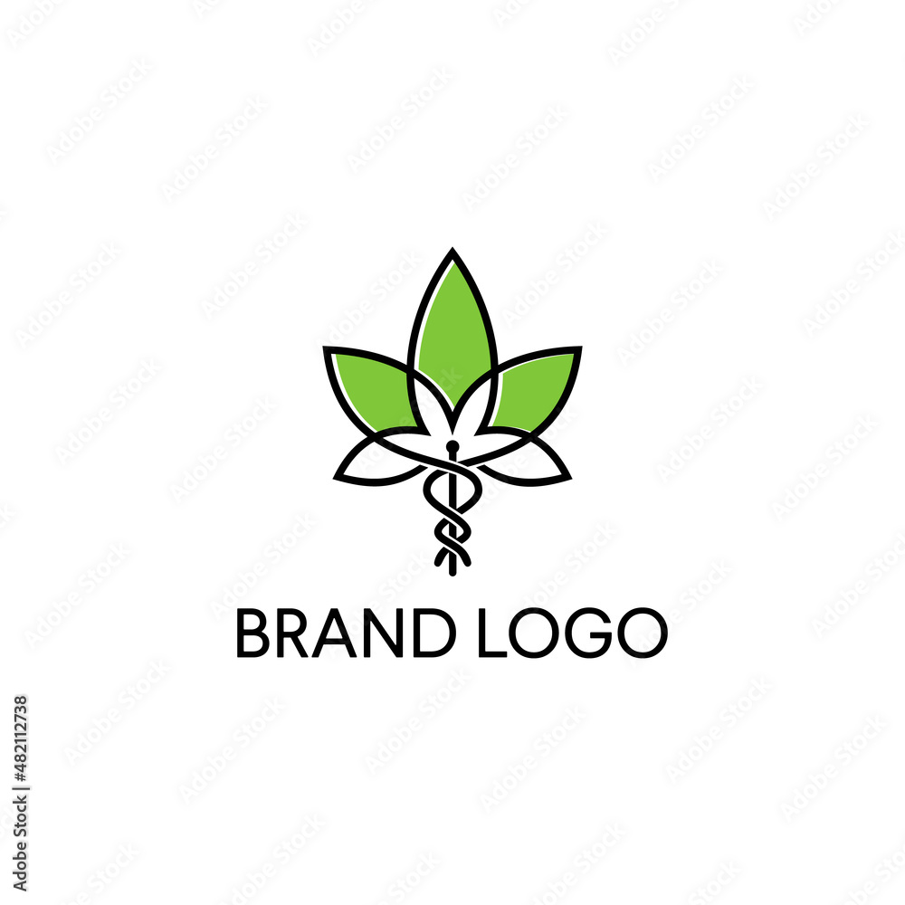 CBD Cannabis Marijuana Hemp Pot leaf with line art knot logo design