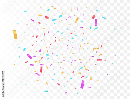 Confetti burst explosion On Transparent Background Color flying ribbons and streamers. Birthday party vector background