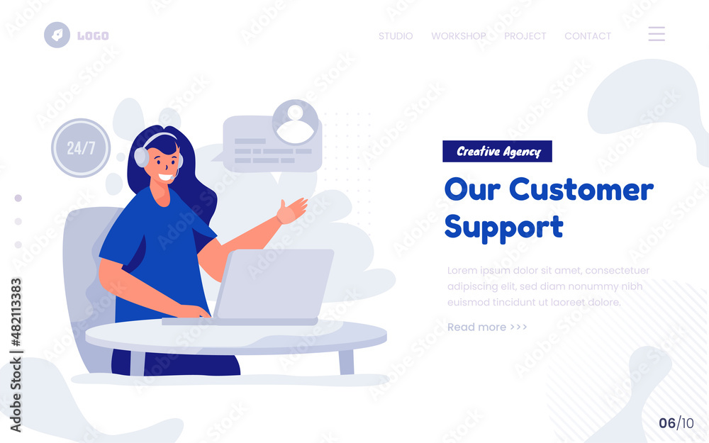 Customer support illustration concept for contact us page on website or landing page Customer support illustration concept for contact us page on website or landing page