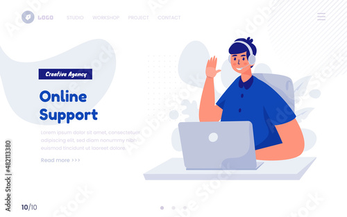 Call center concept for contact us website or landing page