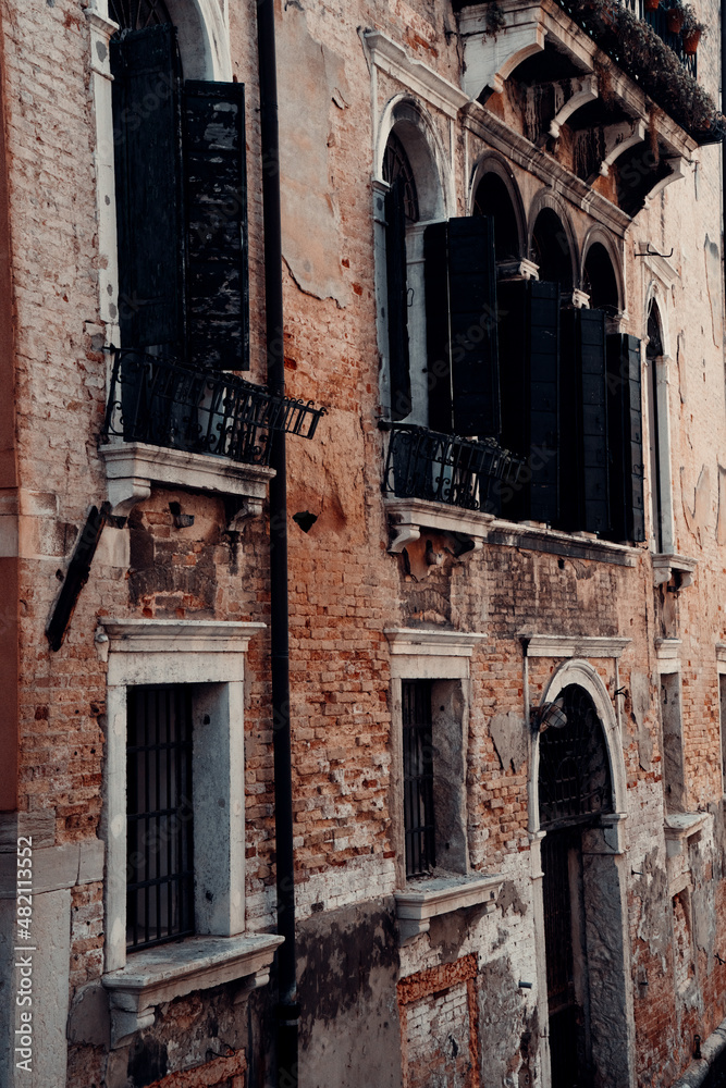 Brick siding of an old building in Venice