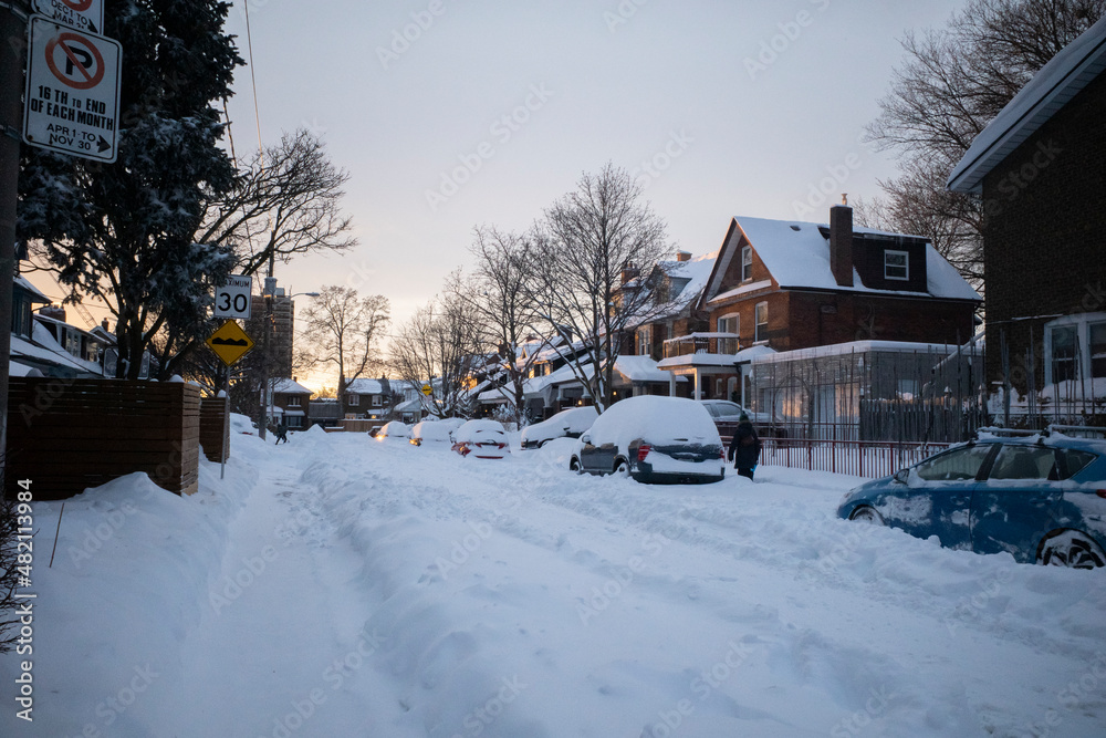 Toronto, Ontario / Canada - January 17, 2022 - Toronto St Clair West on day of snowstorm Toronto, Ontario / Canada - January 17, 2022 - Toronto St Clair West on day of snowstorm