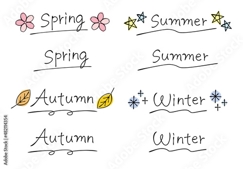 四季の手書き文字セット　英語　
Four seasons, seasonal characters, handwritten