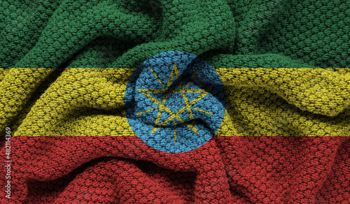 Ethiopia flag on knitted fabric. 3D-image