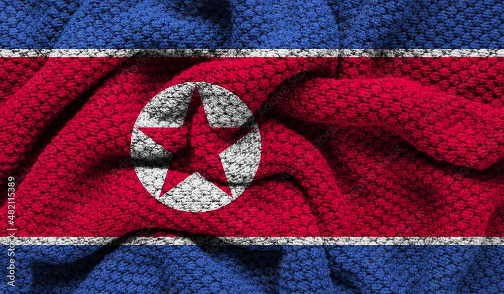North Korea flag on knitted fabric. 3D-image