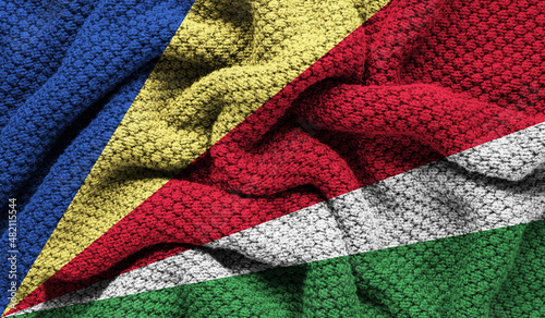Seychelles flag on knitted fabric. 3D-image