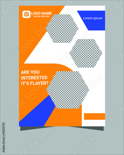 Business abstract vector template. Business flyer in A4 with colorful triangles, geometric shapes for tech, science, market with light background