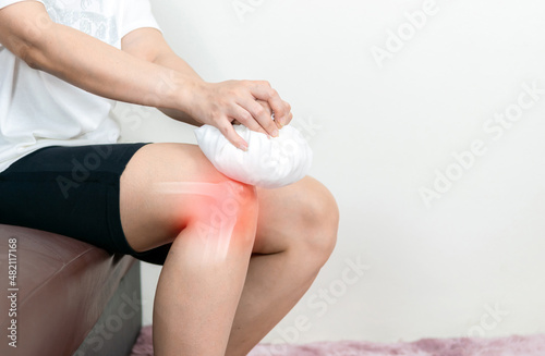 Human leg osteoarthritis inflammation of bone joints cold compress photo