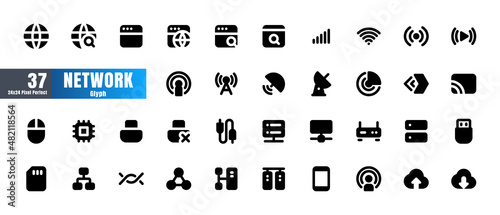 24x24 Pixel Perfect. Network and Connection Essential Set. Solid Glyph Icons. For App, Web, Print. Round Cap and Round Corner. Ready to use and Easy to Customize.