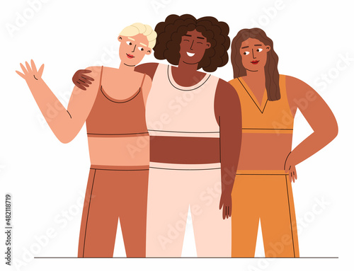 Happy multiracial women hugging