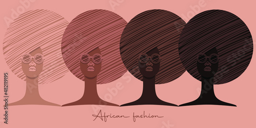 African American beautiful girls on a colored background. Vector illustration in a graphic stylized style. black women with glasses. Great for avatars.