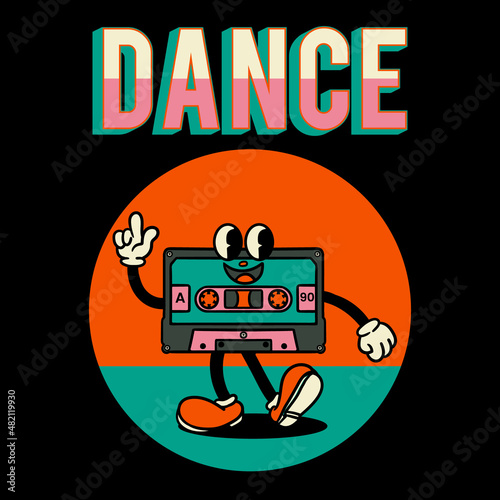 vintage style cartoon cassette character illustration