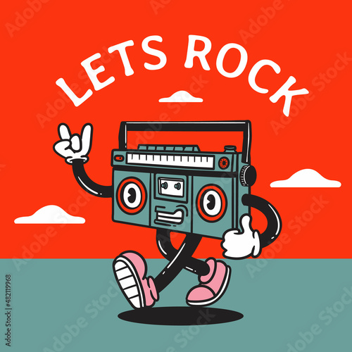 vintage style radio cartoon character walking