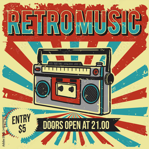 vintage style radio music retro poster and flyer template