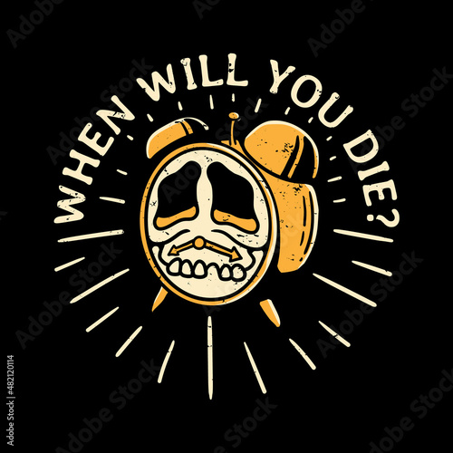 vintage style skull face alarm clock illustration