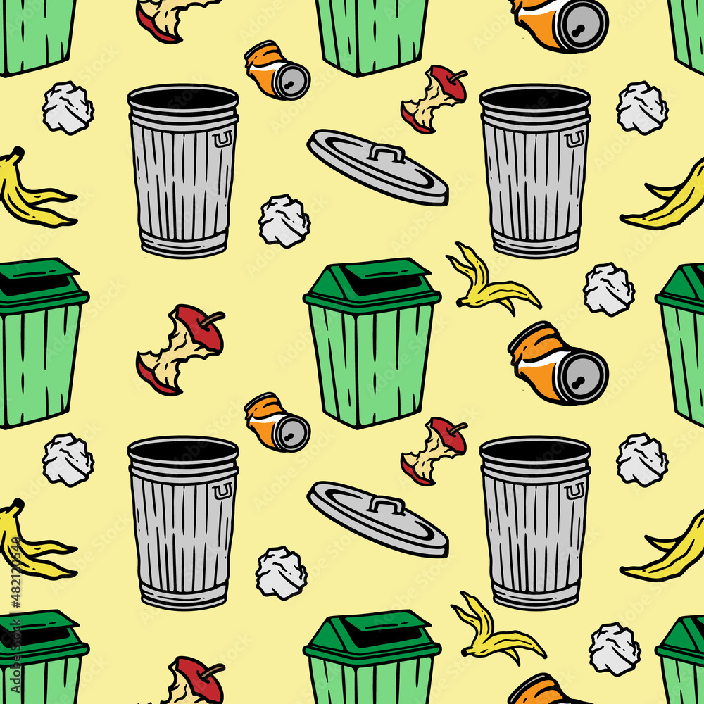 colorful seamless pattern trash can and its contents colorful seamless pattern trash can and its contents